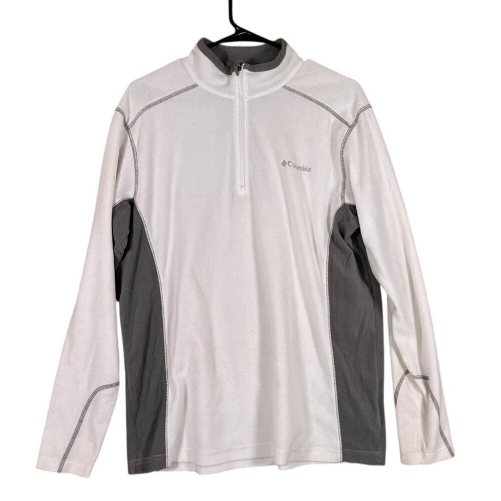 Columbia Mens Sweater White Gray 1/4 Zip Long Sleeve Fleece Pullover Medium